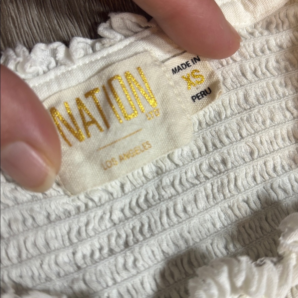 Nation LTD Los Angeles Off White Smocked Ruffled Collar Top - Picture 6 of 9